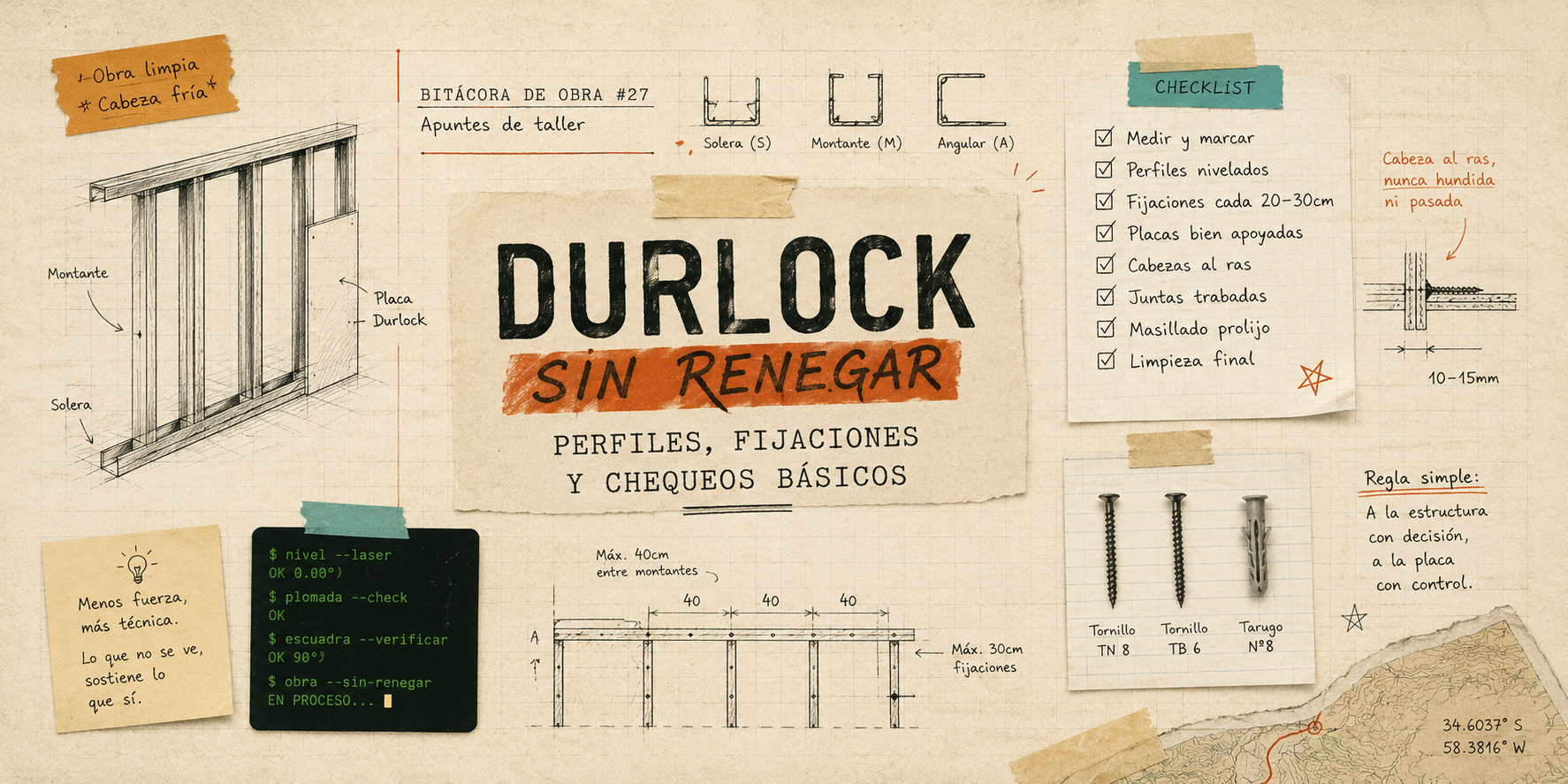 Durlock sin renegar: perfiles, fijaciones y chequeos basicos